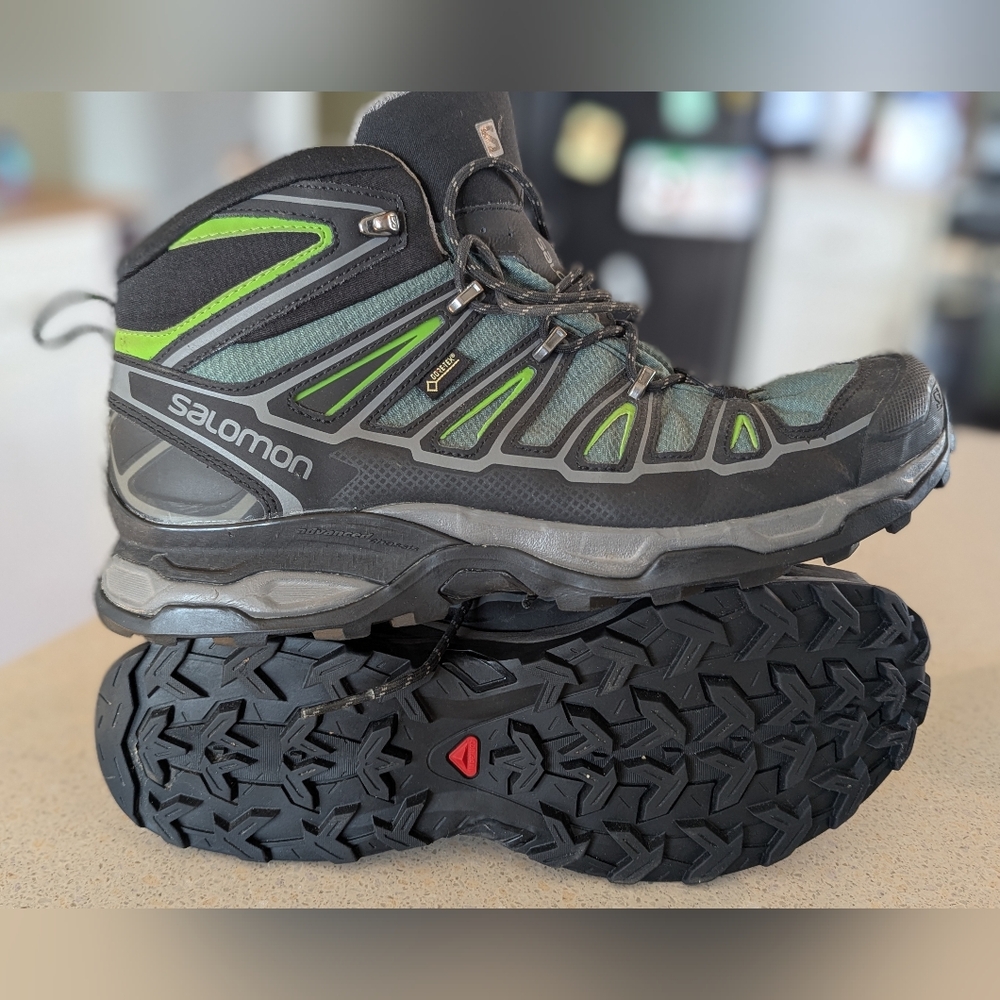 Salomon Contagrip Gore-Tex Ortholite Hiking Boot Green Black Mens 11.5